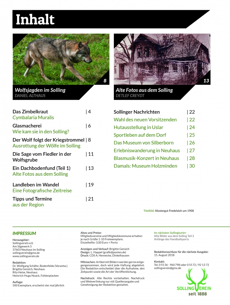Sollingkurier 19 Inhaltsverzeichnis